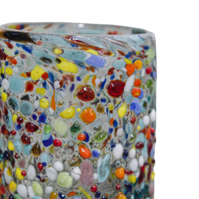 Set de 6 vasos de vidrio soplado granulado de colores