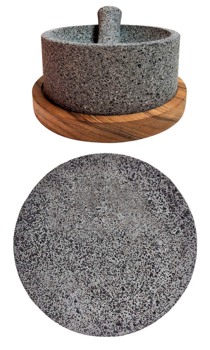 Combo Esenciales de Cocina Tradicional: Comal Comalli de Piedra Volcánica y Molcajete Chilmamolli de 20 cm
