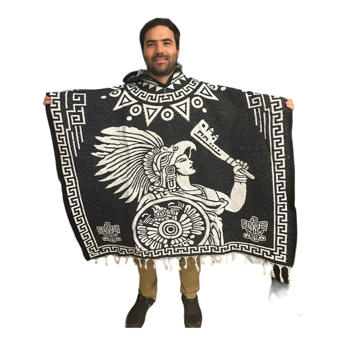 Poncho de Guerrero Azteca hecho de lana 1 x 1.1 metro