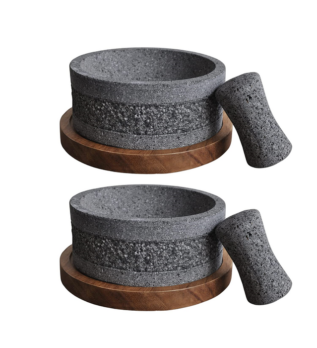 Combo - 2 Molcajetes YOLIA de 20 cm con base de madera parota