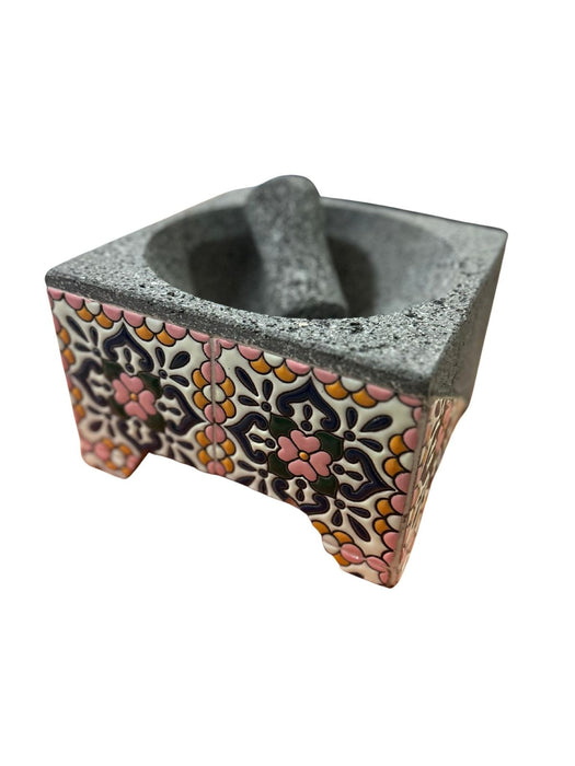 Molcajete Talavera Rosa 20 cm Artesanal