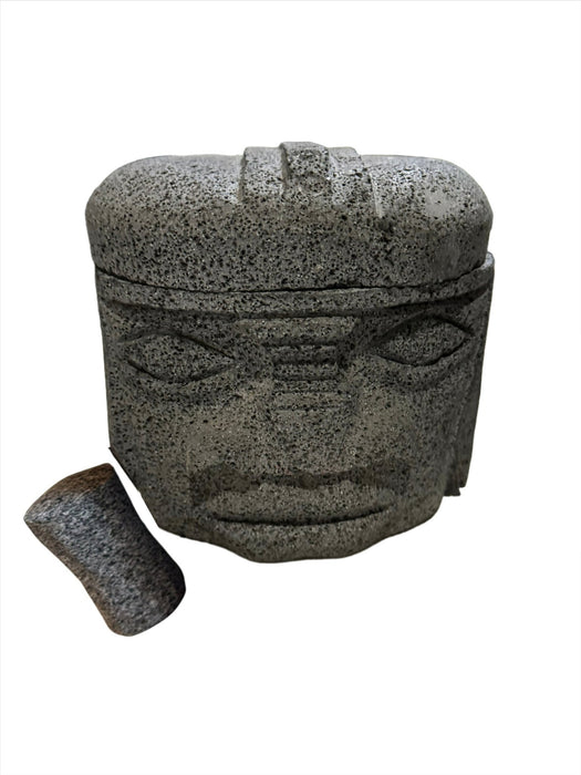 Cabeza de Olmeca de Piedra Volcánica / Molcajete de 20 cm (8in) de Diámetro de Piedra Volcánica