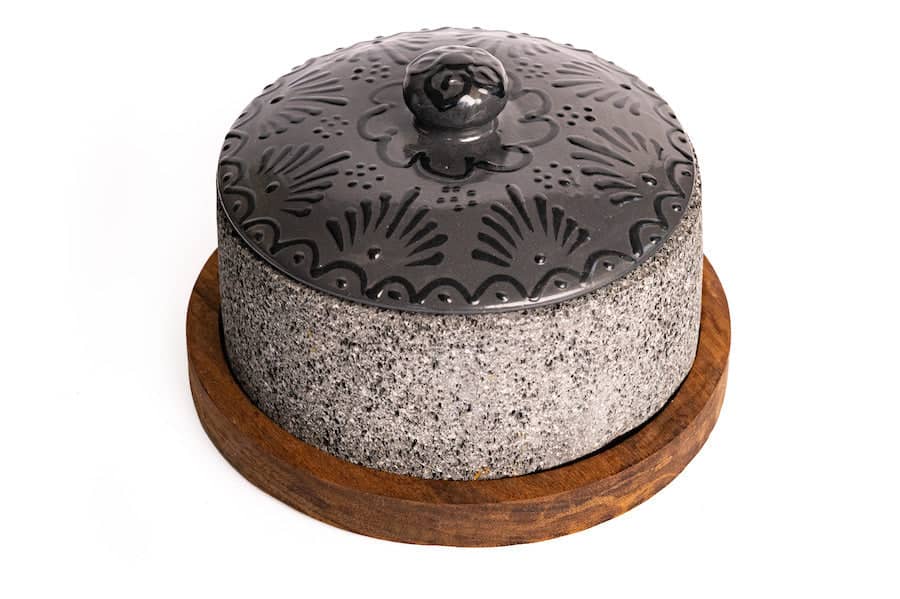 Molcajete Yolia con tapa de talavera color negro (1Litro)