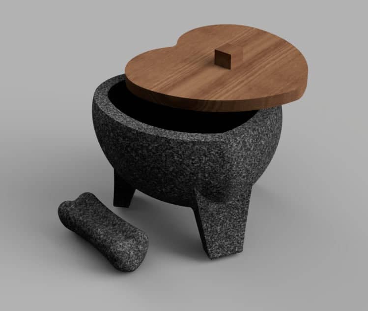 Molcajete Amoroso de 20 cm:  Diseño en Forma de Corazón y Tapa de Madera