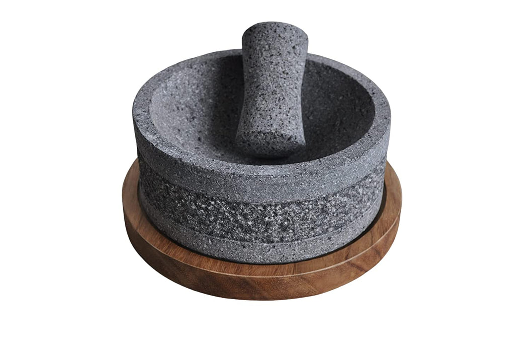 Combo - 2 Molcajetes YOLIA de 20 cm con base de madera parota