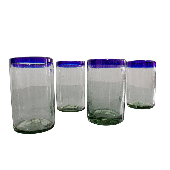 Juego de 4 vasos de 16oz (473ml) de vidrio soplado Poste Azul