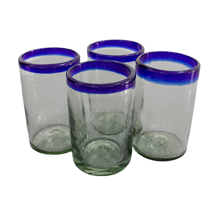 Juego de 4 vasos de 16oz (473ml) de vidrio soplado Poste Azul