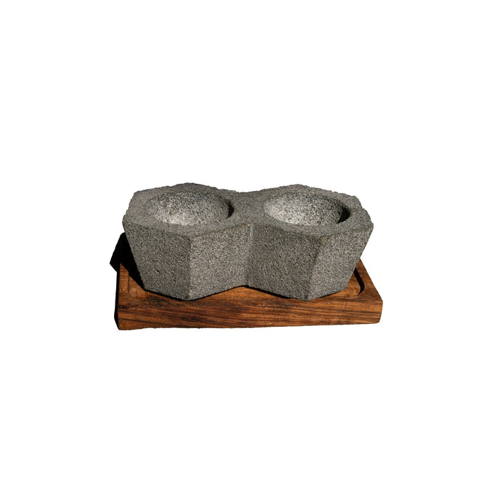 Salsera de piedra Hexagonal Especiero de Piedra y madera Parota