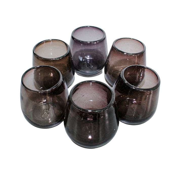 Jugo de 6 vasos de vidrio soplado color humo 14oz/414ml