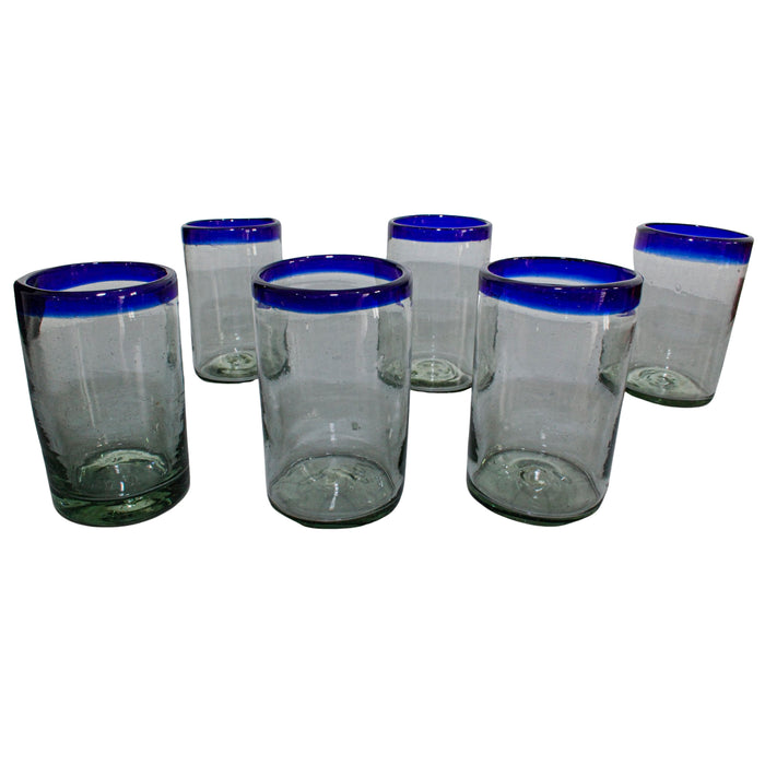 Juego de 6 vasos de vidrio soplado poste azul 16oz/473ml