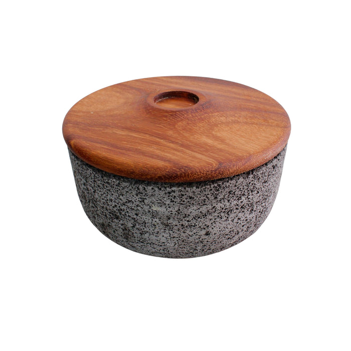 Tortillero Mapilli de piedra volcánica y tapa de Madera parota minimalista