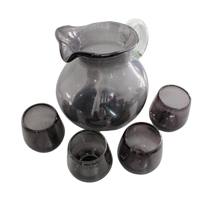 Juego de jarra de 4L (135.2oz) y vasos de 14oz (414ml) de vidrio soplado color humo