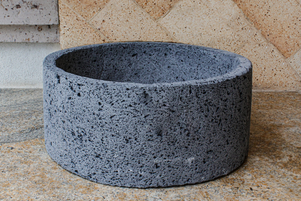 Lavabo de Piedra Volcanica Moderno de 35cm/13.7in de Diametero, Ovalin de Piedra
