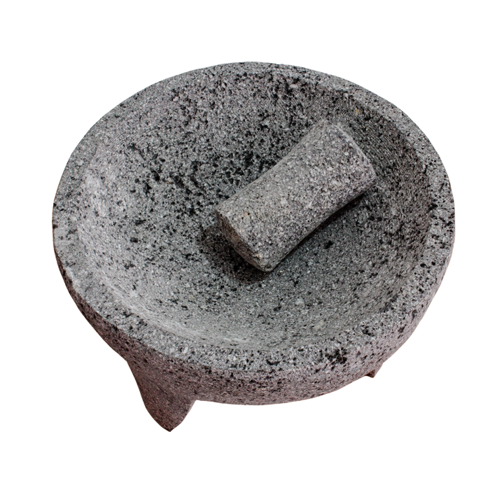 Molcajete tradicional de piedra volcánica con poro cerrado de 8 pulgadas (20cm)