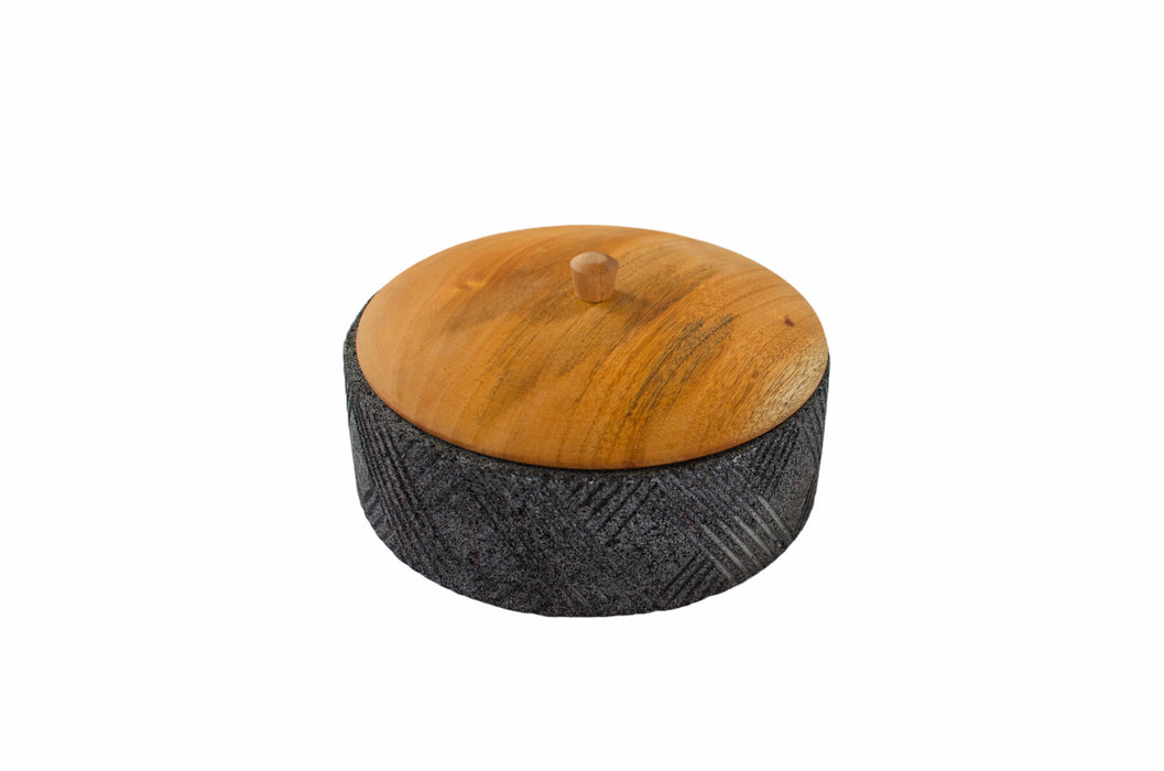 Tortillero Ketsali - con piedra volcánica y tapa de madera el toque elegante perfecto, 21 cm de diámetro por 8 de Alto