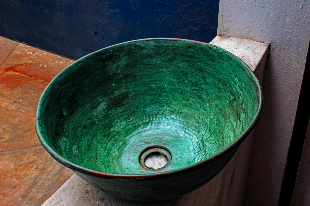 Lavabo Ovalin de Cobre Verde Jade 35cm/13.7in de diametro