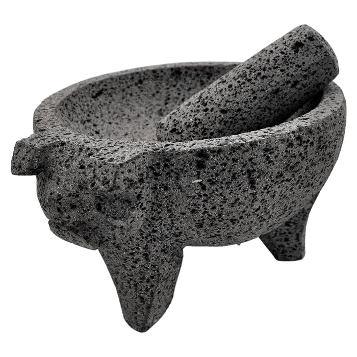 Molcajete Pitzotl de Piedra Volcánica de 18cm/7in de diámetro, Hermoso Molcajete en Forma de Cochinito