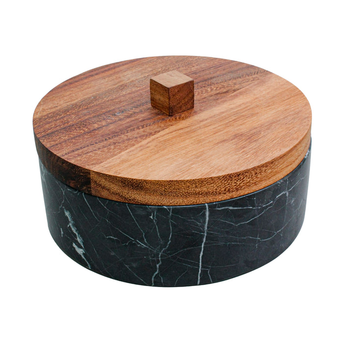 Tortillero Plano de marmol negro con tapa de madera